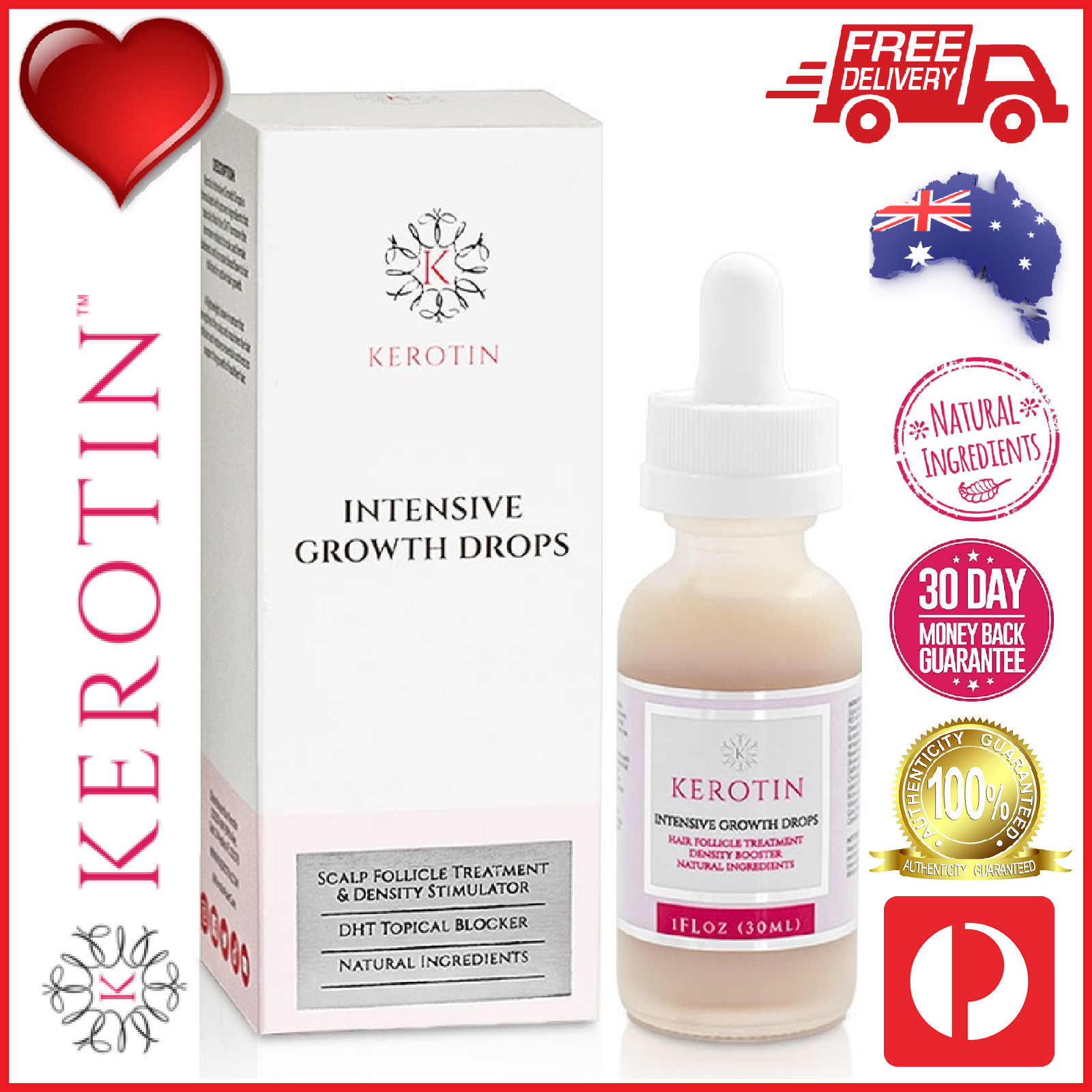 ❤ Kerotin Intensive Hair Growth Drops DHT Block No Paraben Fast Acting Treatment