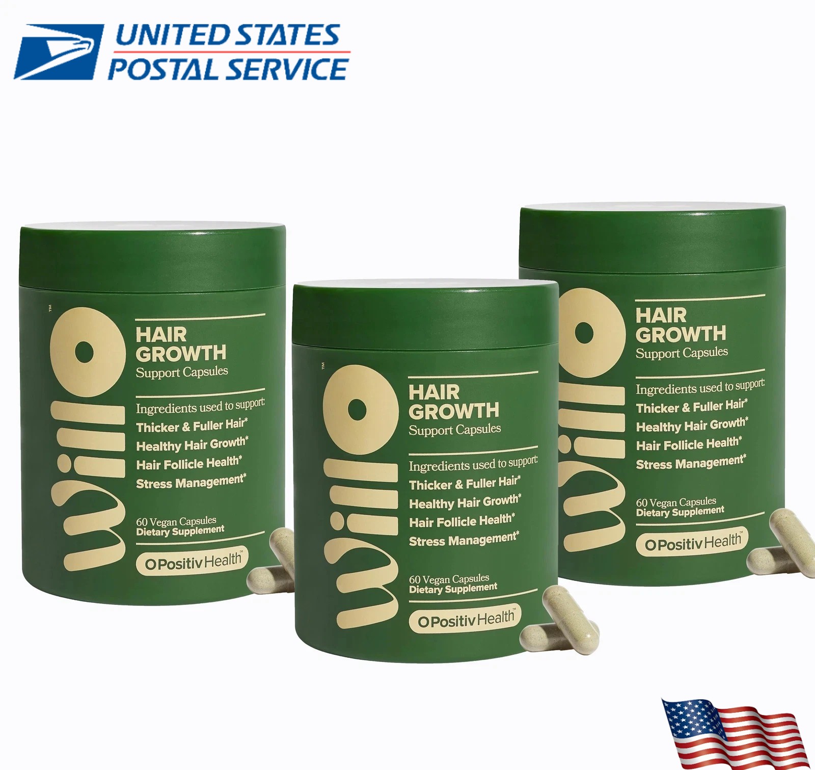 3PCS O Positiv Willo Hair Care Support Growth For Women Hair Health 60 Capsules