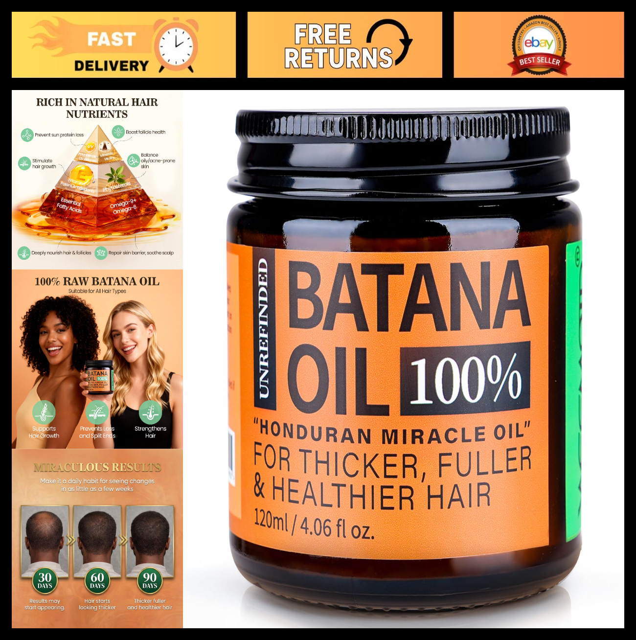 100% Raw Organic Batana Oil Hair Growth Mask, Wild Growth Scalp Treatment 4.06oz