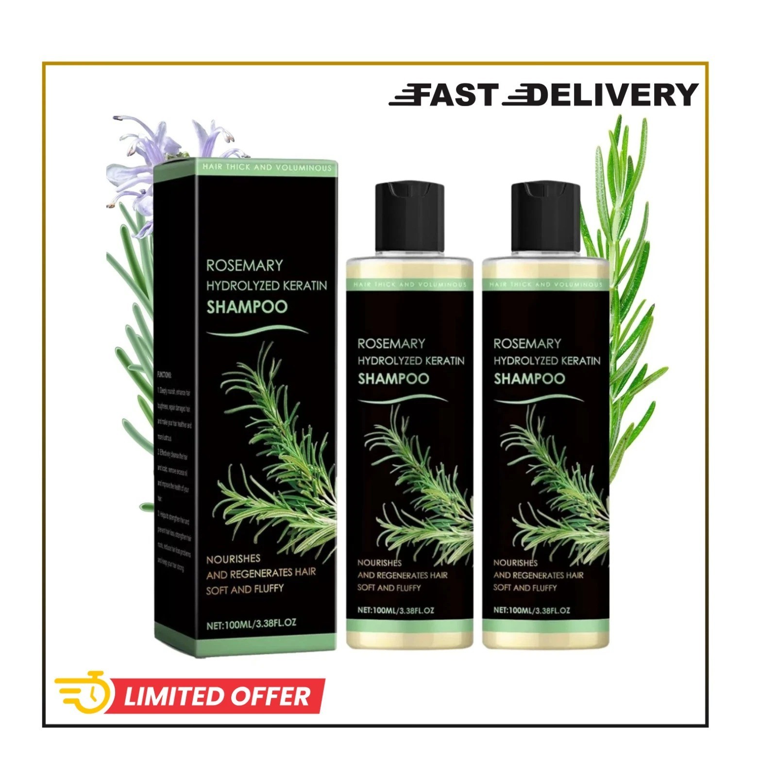 Tgideas Organic Rosemary Hair Growth Shampoo for Women and Men-Natural(2 pack)