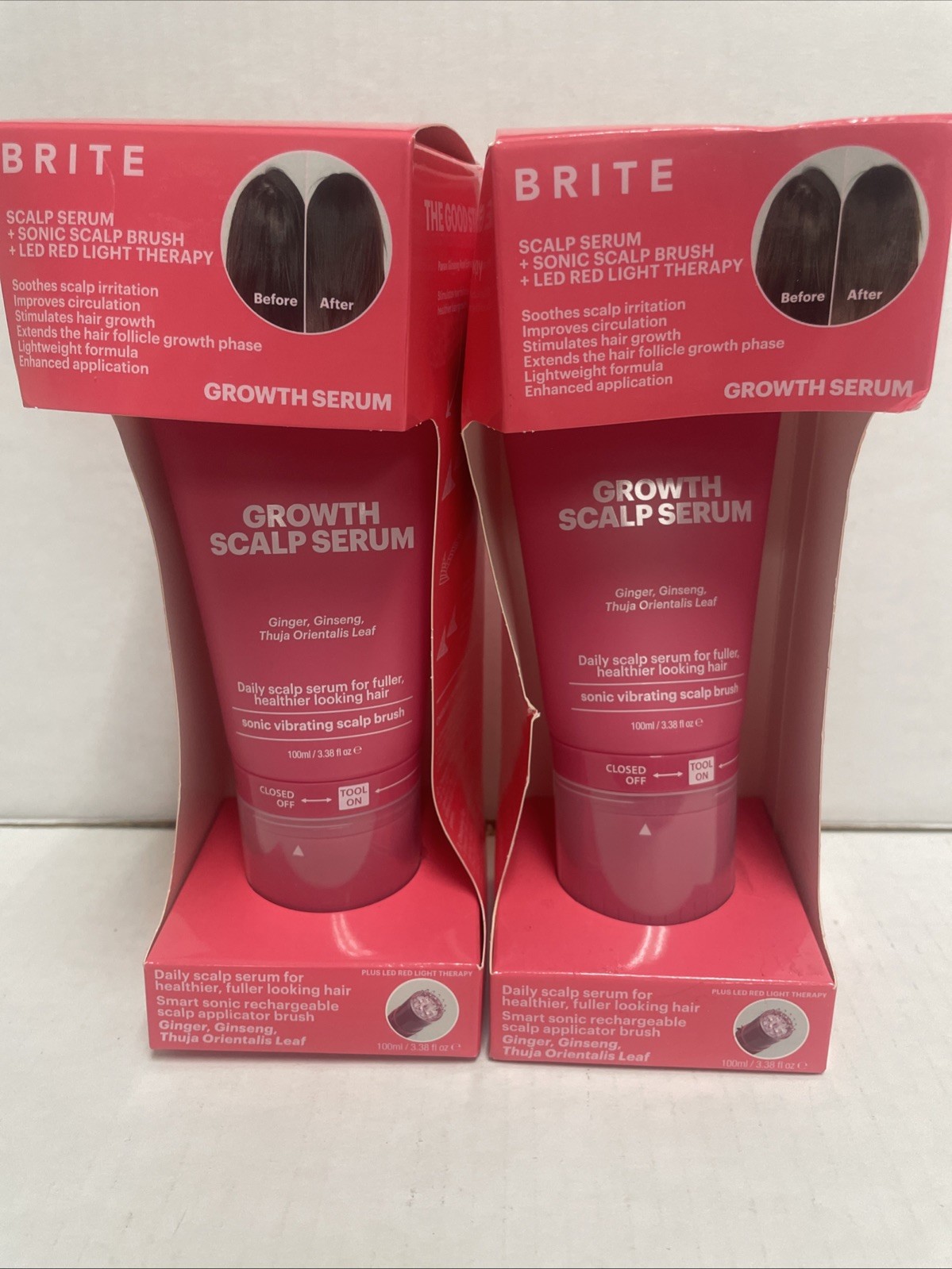 2pack Brite Growth Scalp Serum ☆ 2 @ 3.38 fL oZ each ☆ w/ Vibrating Scalp Brush