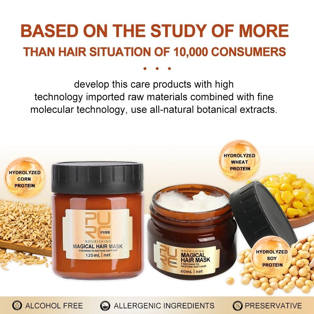 PURC Magic Hair Serum & Magical Repair Hair Mask Treatment Frizzy Keratin Hair